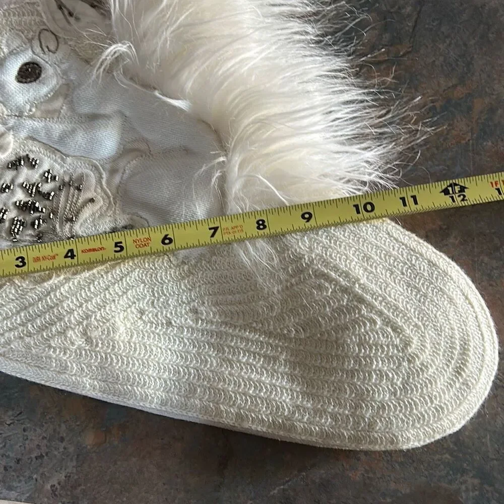 Pottery barn Woodland White Squirrel Christmas Stocking Sequins Faux Fur